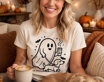 Dachshund Ghost Coffee Halloween Shirt, Fall Dog Lover Gift