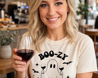Boo-Zy Season Ghost Wine Tee | Spooky Halloween Graphic Shirt