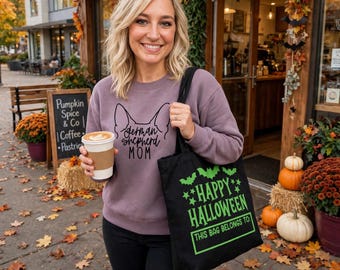 Personalized Halloween Tote Bag | Black Canvas Trick-or-Treat Bag (Name Option)