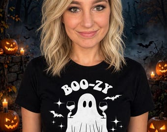 Boo-Zy Season Ghost Wine Tee | Spooky Halloween Graphic Shirt
