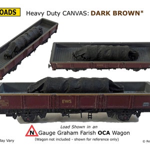 Dark BROWN Tarped Covered Sheeted Model Road & Rail, Railway, Railroad Load, Loads, for N and Z Scale / Gauge Rolling Stock, Wagons, Trucks