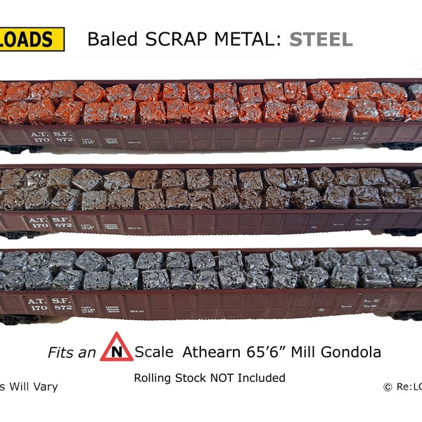 Crushed Baled Scrap Metal STEEL Load, Model Railroad Load, Model Railway Loads, for Athearn N Scale 65 ft Mill Gondola
