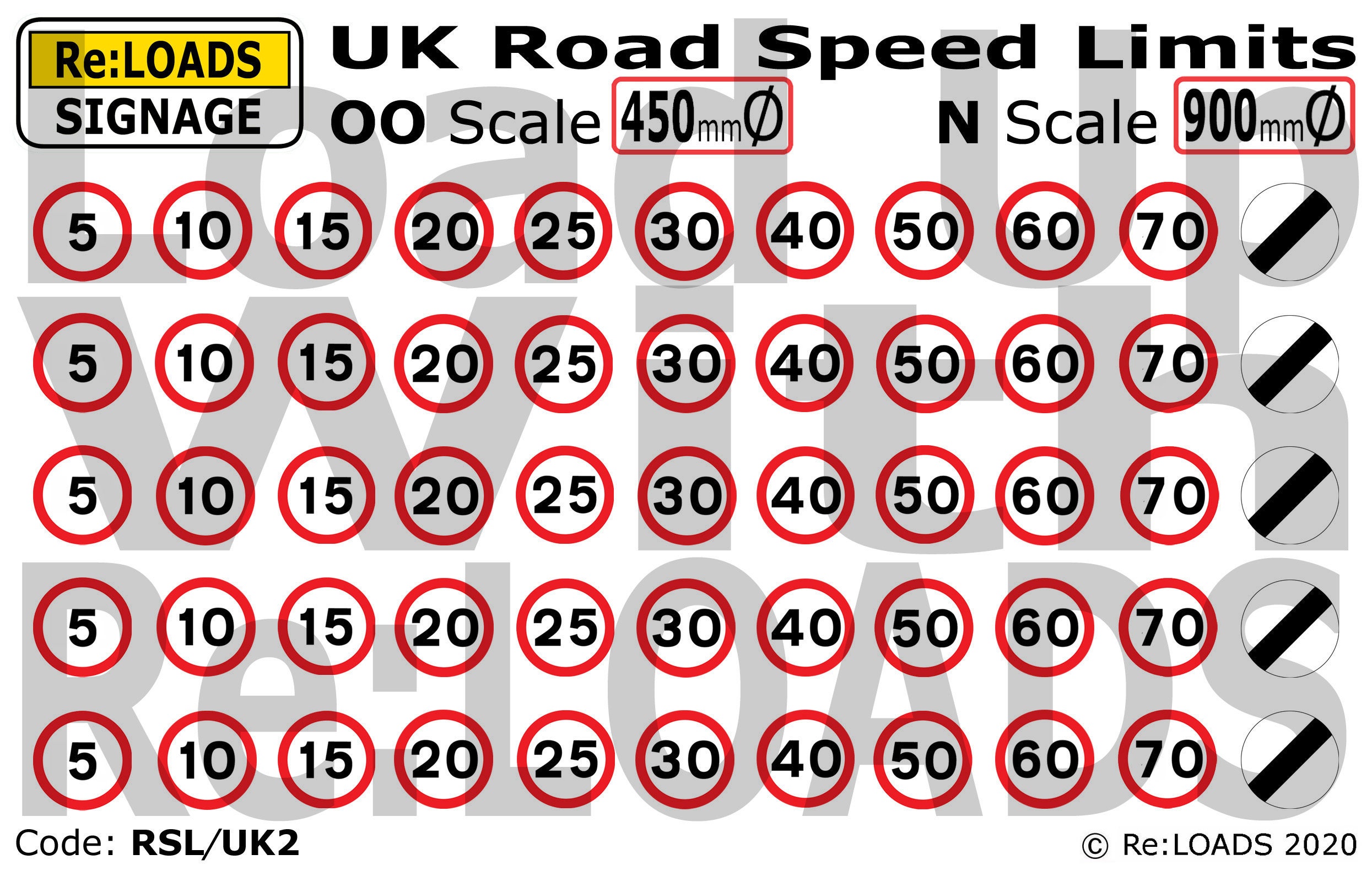 UK Road Speed Limit Signs, Signage for OO Gauge / OO Scale and N Gauge