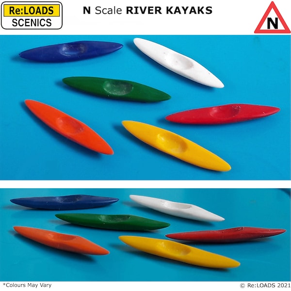RIVER KAYAKS N Scale Kayaks Model Canoes for N Scale Train Layouts, N Gauge Model Railway, N Scale Model Railroad Diorama Scenery Details