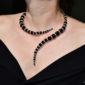 Unique statement collar necklace Onyx beaded image 1