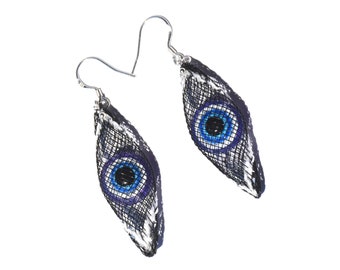 Blue eye teardrop dangle earrings, Turkish evil eye earrings, Anatomical earrings, Magic protection amulet, Evil eye protection jewelry