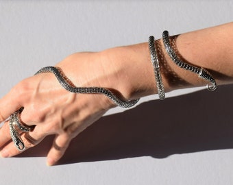 Silver snake bracelet, Bendable wrist cuff bracelet, Serpent arm cuff bracelet, Adjustable animal bracelet, Snake jewelry, Serpent jewelry