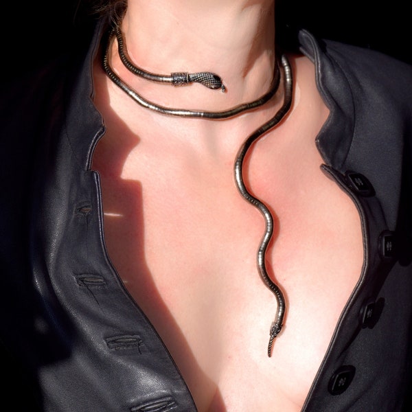 Long gold/silver/ black snake necklace/ bracelet, Bendable serpent choker, Flexible snake collar, Snake jewelry