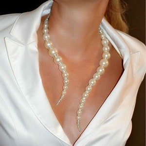 Collier long blanc collier de perles collier de perles à breloques collier tendance art déco personnalisé personnalisé femme tendance bijoux en couches