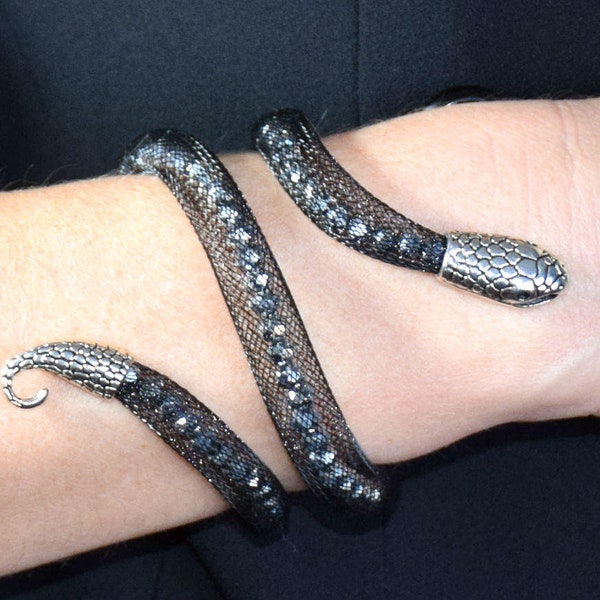 Black snake arm cuff bracelet bangle Serpent wrist cuff bracelet  Snake serpent jewelry