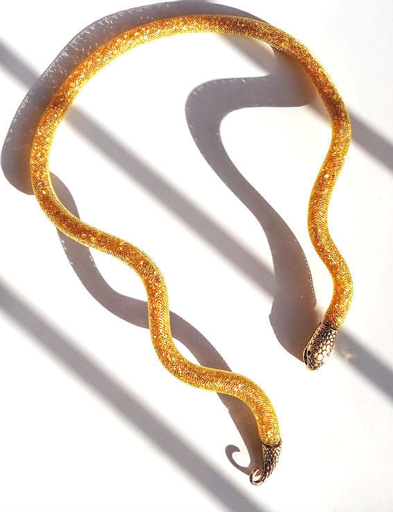 Long Snake Necklace Gold Rhinestone Choker Yellow Mesh Etsy