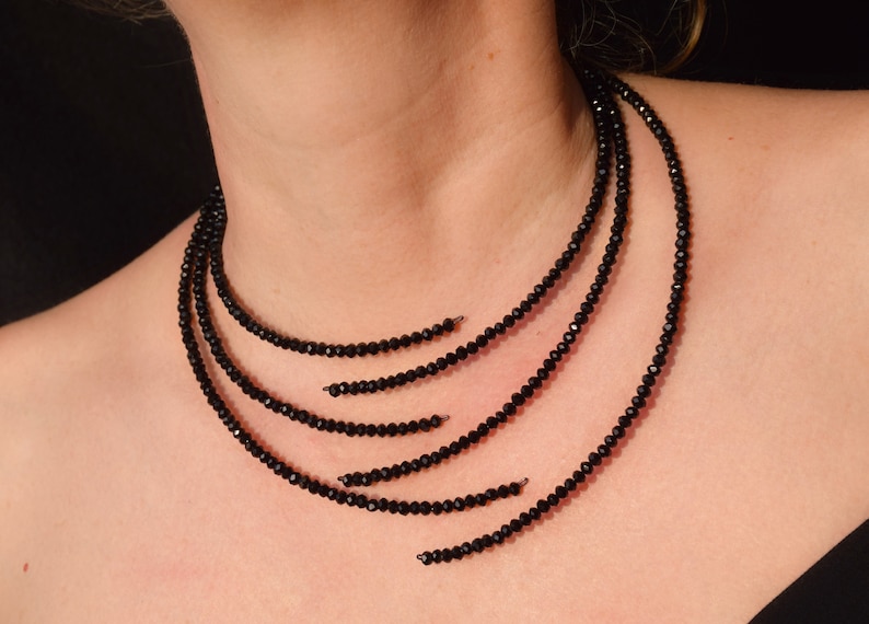 Schwarze offene Manschette Choker Halskette, Glas Perlen funkelnden handgemachten Kragen, handgemachter Schmuck Bild 6