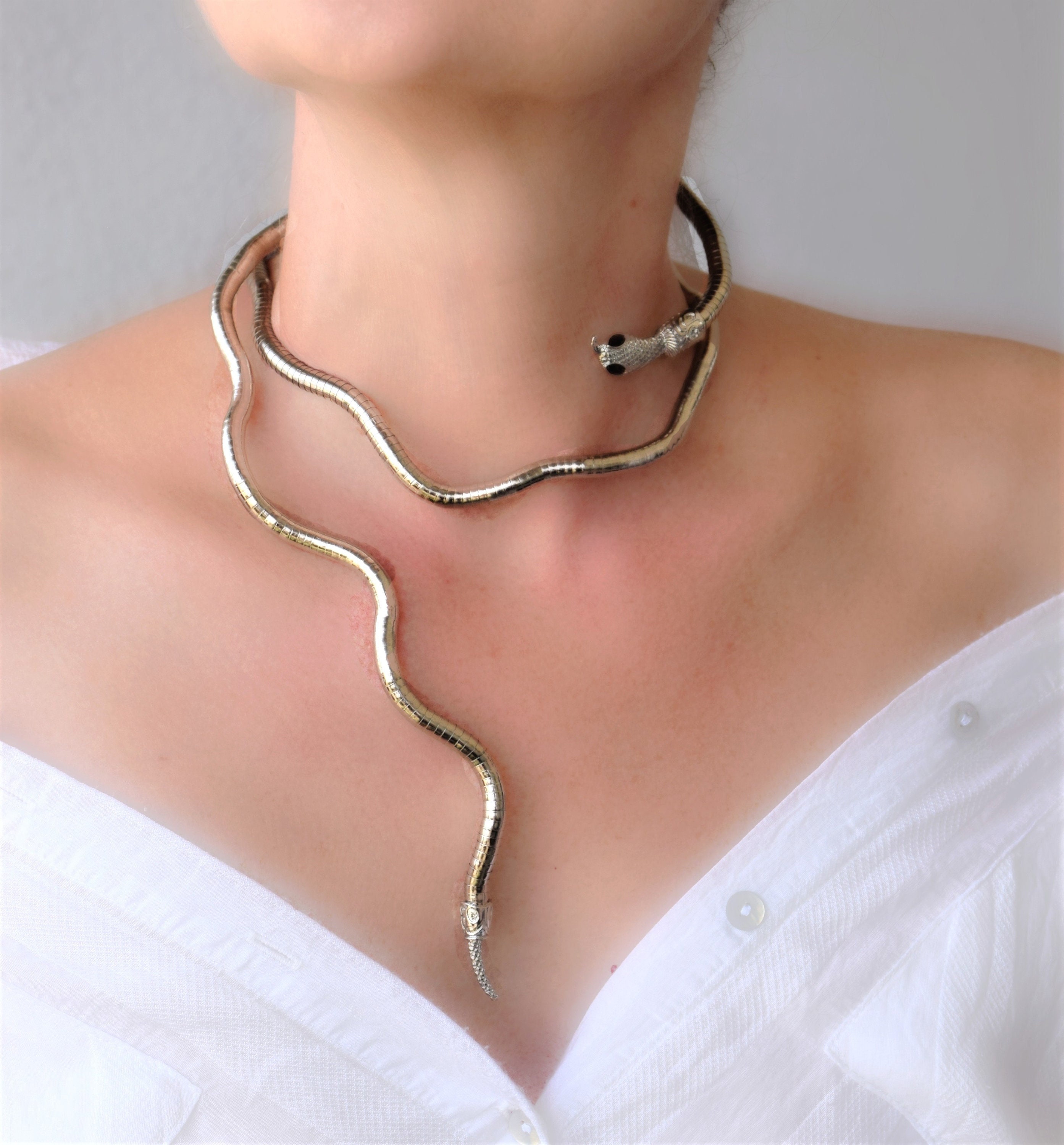 Silver/black Gun/gold Snake Choker 