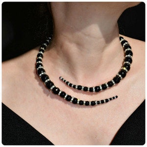 Unique statement collar necklace Onyx beaded image 3