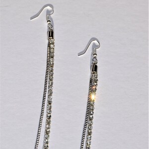 Extra long silver chain earrings, Rhinestone dangle earrings, Shoulder drops earrings, Long tassel earrings, Long bridal earrings image 6