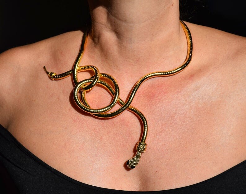 Gold Snake Choker Necklace Collar Serpent Jewelry Etsy Canada