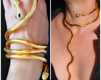 Long gold, silver snake choker necklace, FLEXIBLE serpent necklace, BENDABLE reptile necklace