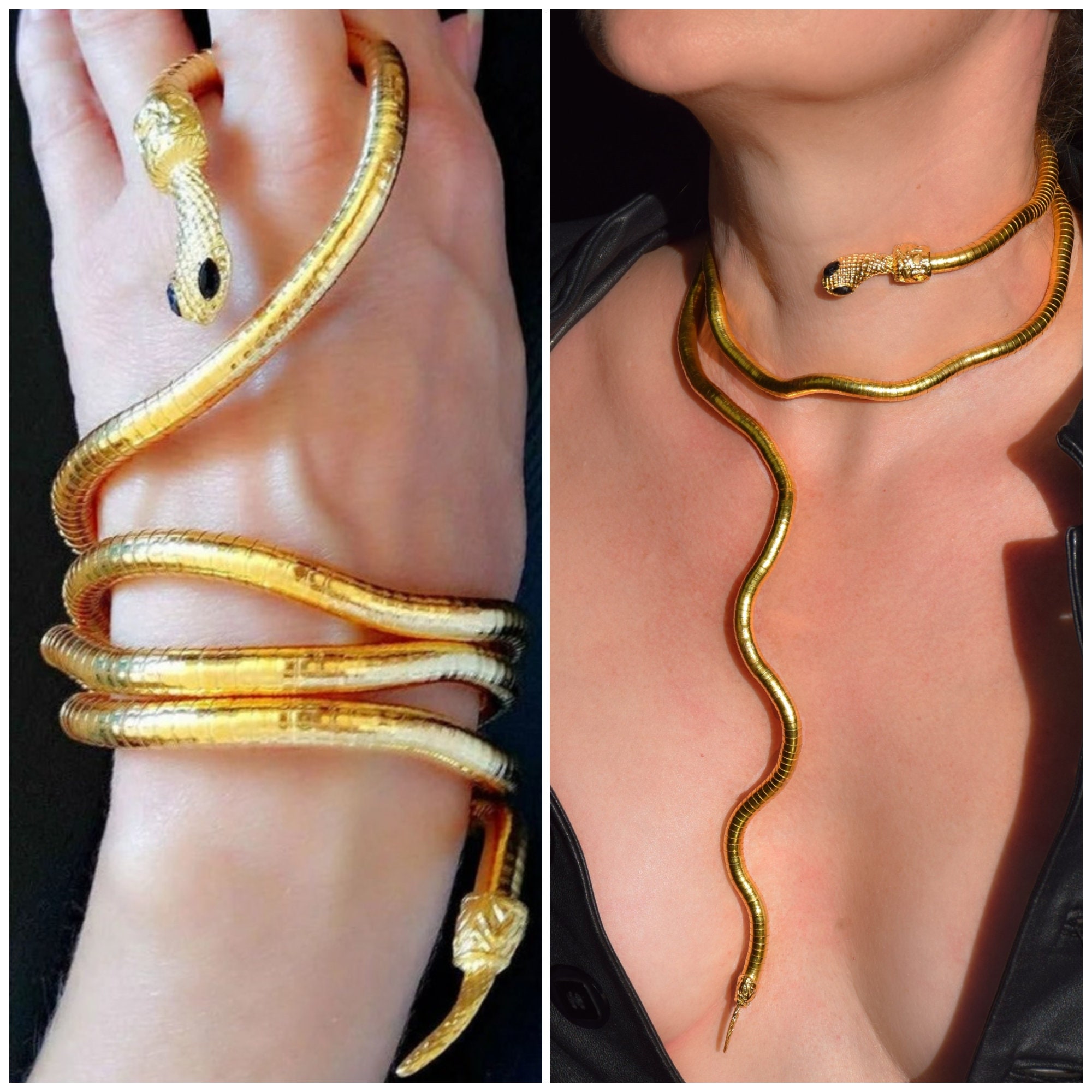 Long Gold Silver Snake Choker Necklace FLEXIBLE Serpent Necklace