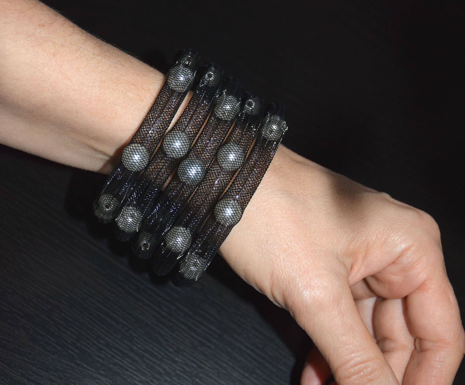 Black wrist cuff bracelet women Nylon wrist wrap bracelet Etsy