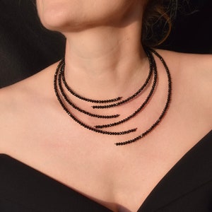 Schwarze offene Manschette Choker Halskette, Glas Perlen funkelnden handgemachten Kragen, handgemachter Schmuck Bild 1