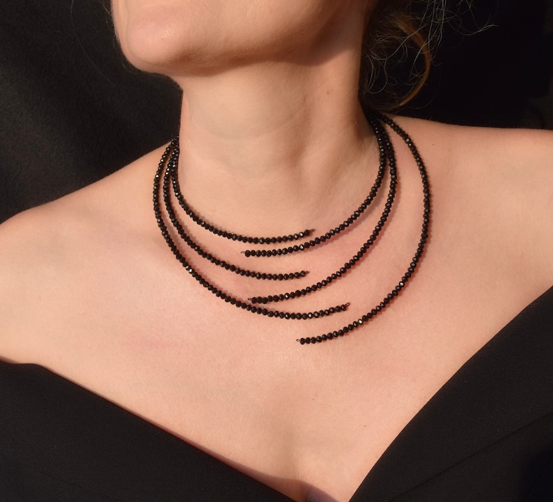 Schwarze offene Manschette Choker Halskette, Glas Perlen funkelnden handgemachten Kragen, handgemachter Schmuck Bild 1