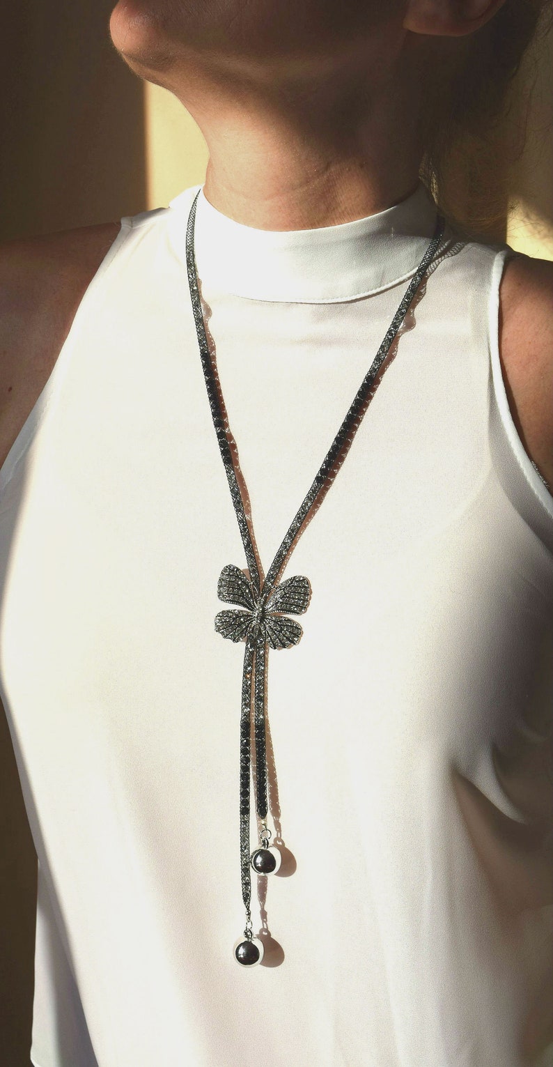 long pendant necklaces for women Rhinestone necklace Butterfly pendant Butterfly necklace Nature necklace Trending now Unique gift for her