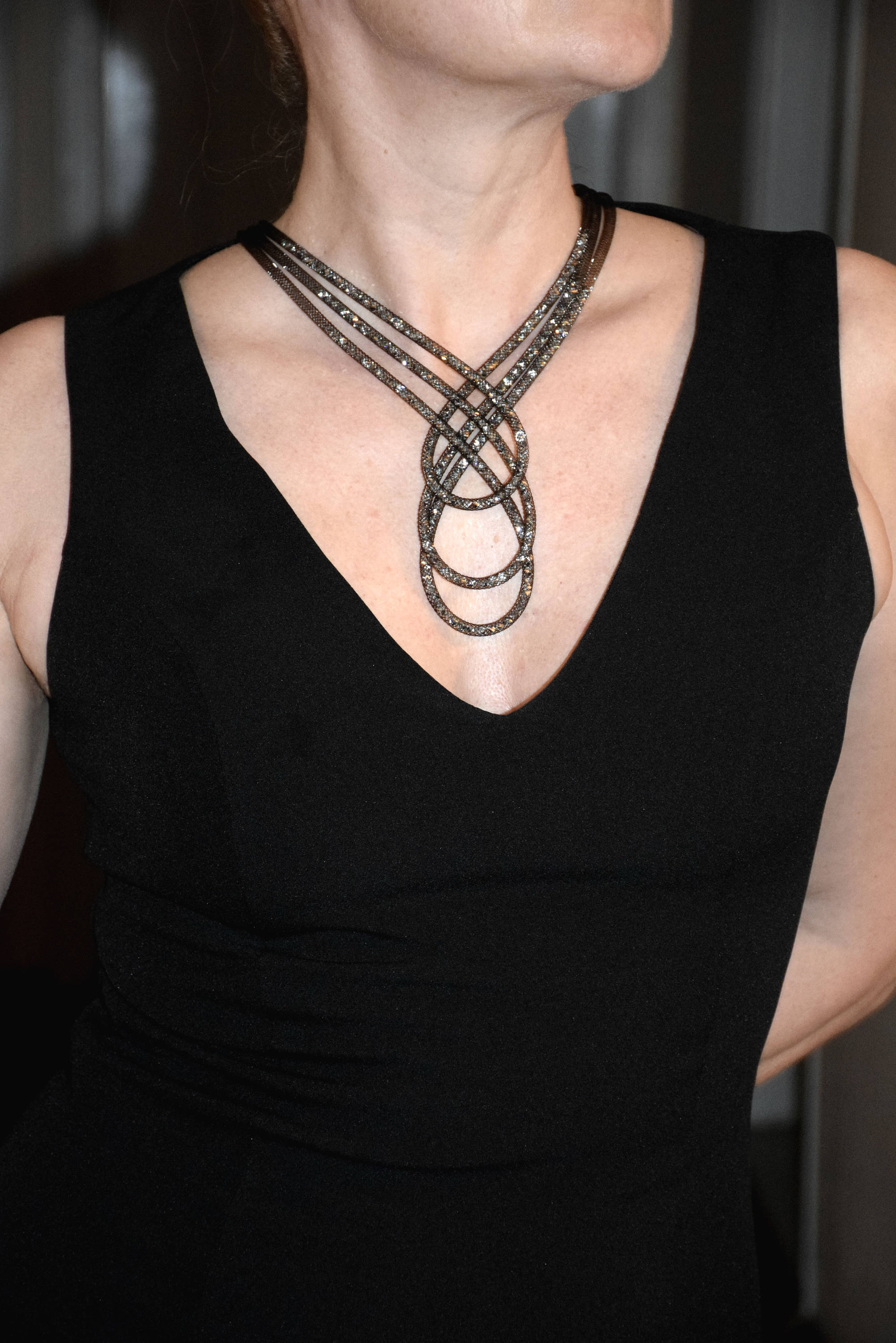 Statement Long Necklace Multistrand Rhinestone Necklace Collar Etsy