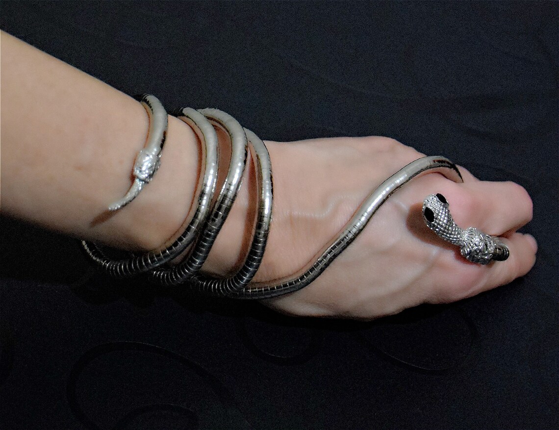 Silver snake wrist cuff bracelet Serpent arm cuff Snake Etsy