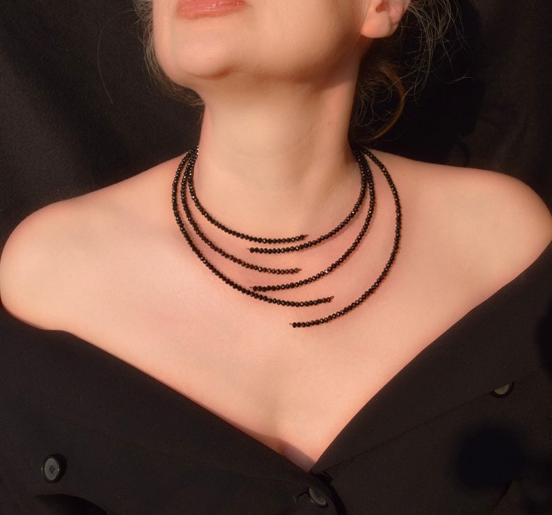 Schwarze offene Manschette Choker Halskette, Glas Perlen funkelnden handgemachten Kragen, handgemachter Schmuck Bild 9