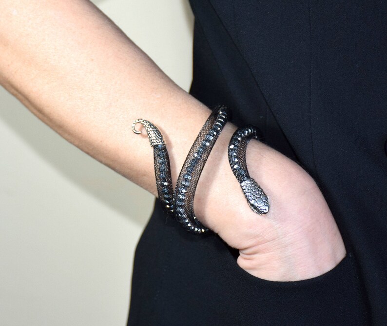 Black Snake Arm Cuff Bracelet Bangle Serpent Wrist Cuff Etsy