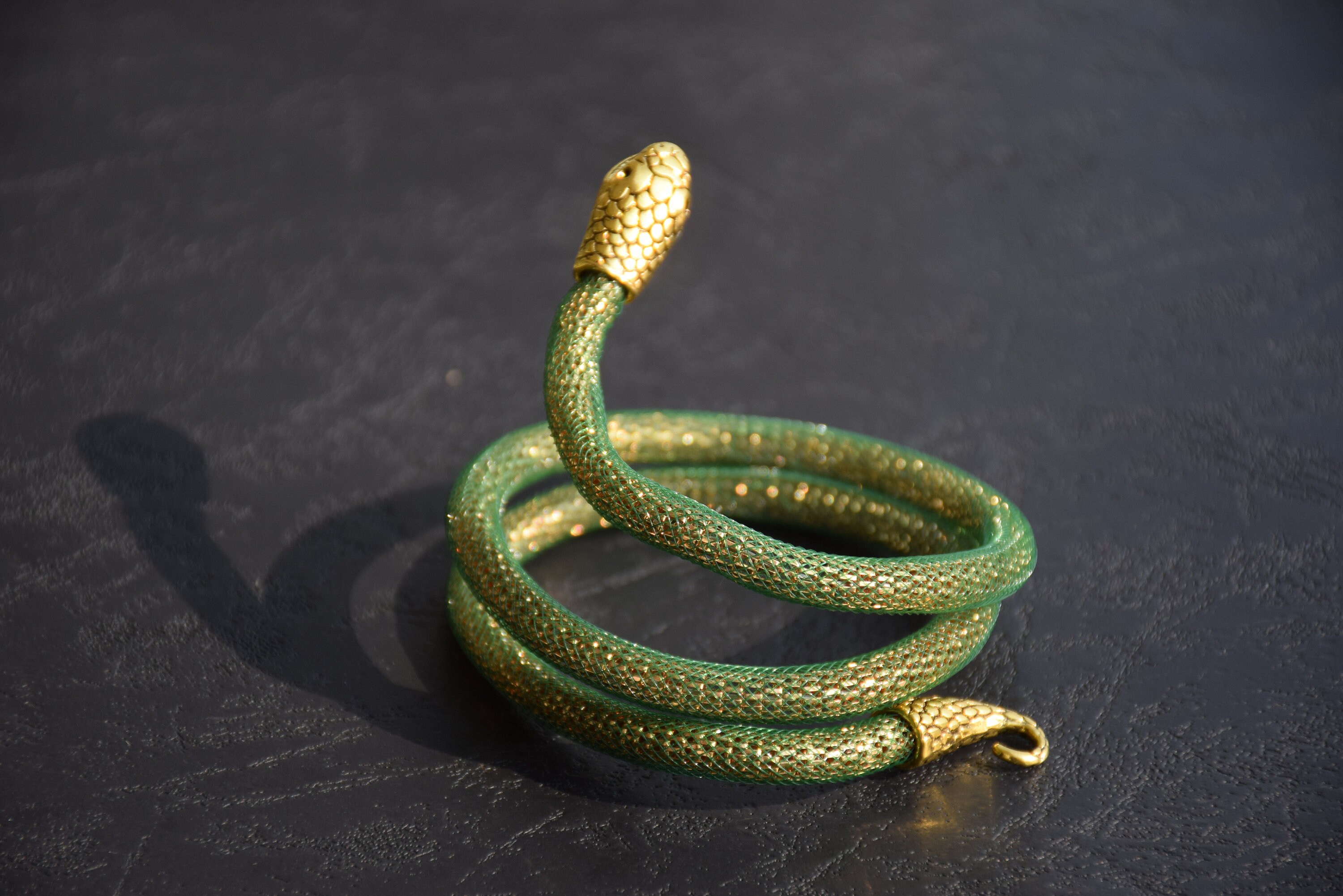 Long Snake Necklace Gold Serpent Choke Green Snake FLEXIBLE Etsy