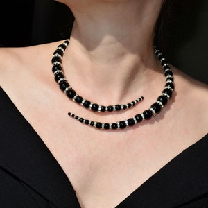 Unique statement collar necklace Onyx beaded image 5