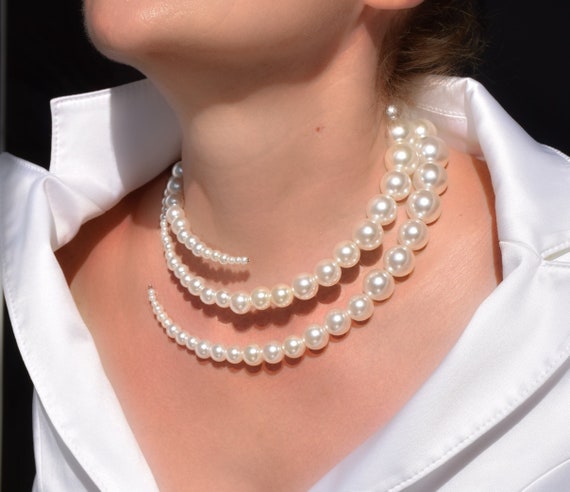 Open pearl sale choker necklace