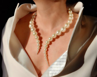 Collar largo blanco collar con cuentas collar encanto collar de perlas declaración en capas collar art déco única mujer personalizada joyería de tendencia