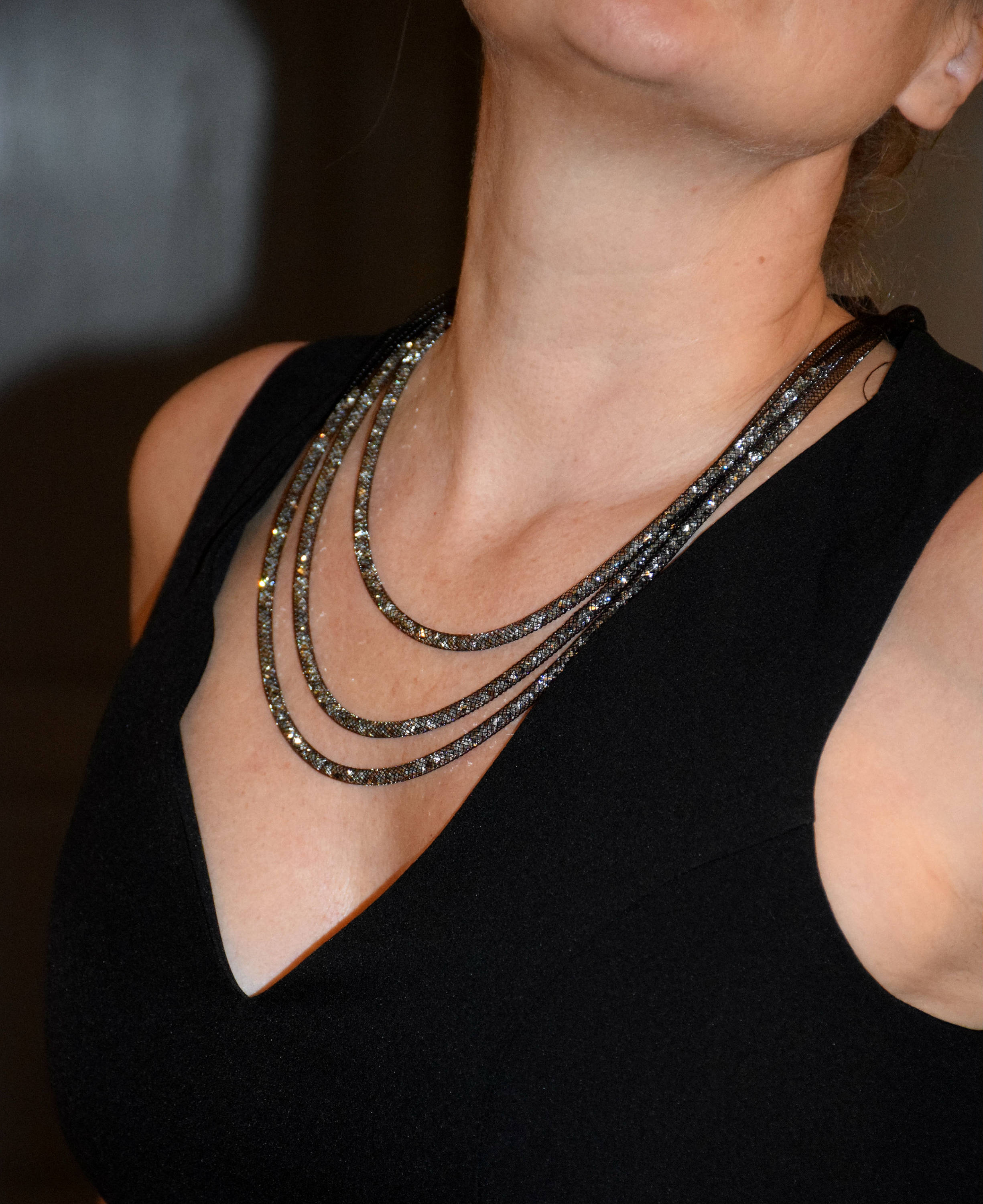 Statement Long Necklace Multistrand Rhinestone Necklace Collar Etsy