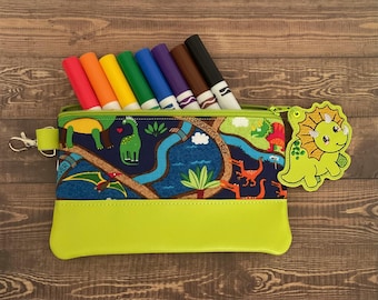 Dinosaurs Zippered Pencil/Crayon Bag  Easter Basket Stuffer Gift Bag Charm