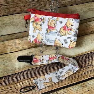 Pacifier Clip Winnie The Pooh Pacifier Leash and Small Zipper Bag Set