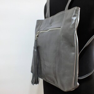 Women Leather Bag, Shoulder Bag, Leather Backpack, Handmade Bag, Leather Backpack Purse, Gray Leather Bag, Tassel Bag Purse, Wonen Backpack image 3