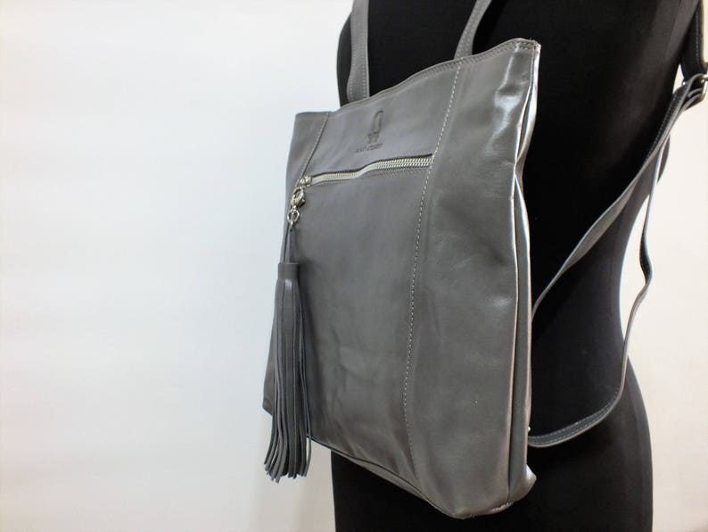 Women Leather Bag, Shoulder Bag, Leather Backpack, Handmade Bag, Leather Backpack Purse, Gray Leather Bag, Tassel Bag Purse, Wonen Backpack image 3