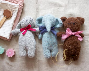 Baby Teddy Bundle Knitting Patterns Rabbit, Bear, Elephant PDF