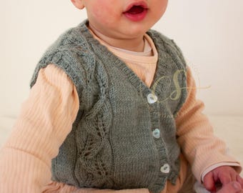 Olivia Baby Vest Knitting pattern Leaves Lace Quick Knit PDF