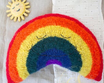 Rainbow Knitting Pattern Cushion Easy Beginner Knit PDF