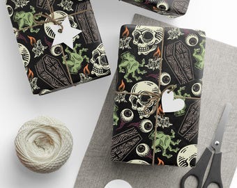 Gothic Horror Wrapping Paper: Skull, Coffin & Zombie Hand Gift Wrap