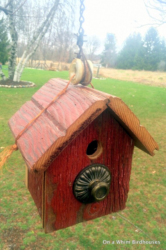 Red Barn Rustic Aged Wood Birdhouse Recycled Barnwood Etsy