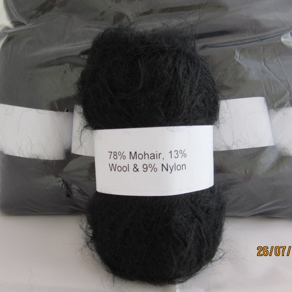 Black Mohair Yarn DK 2's NM Mohair/Wool/Nylon 78/13/9 50g ball