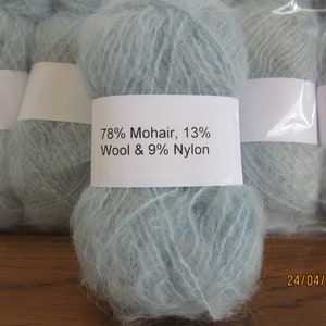 Pale Blue Mohair Yarn DK 2's NM Mohair/Wool/Nylon 78/13/9 50g ball
