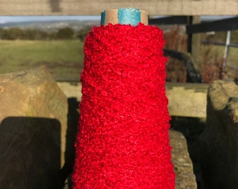 Scarlet Red 100% Cashmere Boucle Yarn in 1.4's NM - Chunky/Aran weight 100g Cone