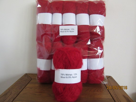 Filato di mohair rosso ciliegia DK 2's NM Mohair/Lana/Nylon 78/13/9 500 g  gomitoli 10x50 g -  Italia