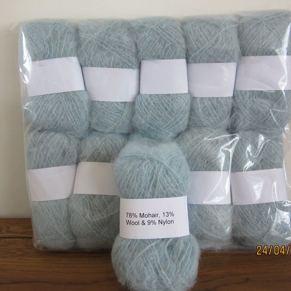 Fil Mohair Bleu Pâle DK 2's NM Mohair/Laine/Nylon 78/13/9 500g (10x50g pelotes)