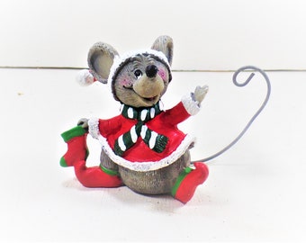 Christmas Mouse, Xmas Ornament, Under Tree Ornament, Vintage Ornament, Mouse Figurine, Christmas Figurine, Mouse Knick Knack